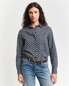 Regular Fit Geometric Baumwoll Voile Bluse evening blue