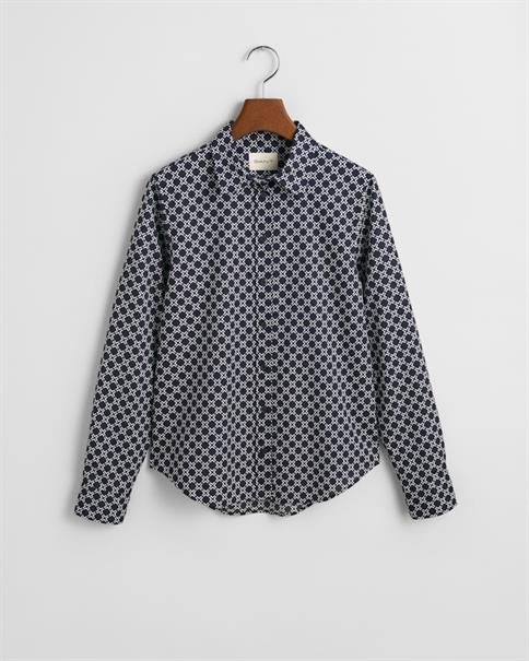 Regular Fit Geometric Baumwoll Voile Bluse evening blue