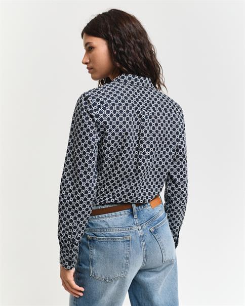 Regular Fit Geometric Baumwoll Voile Bluse evening blue