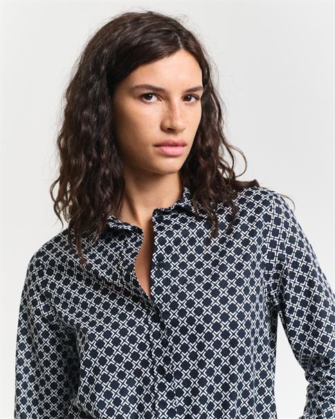 Regular Fit Geometric Baumwoll Voile Bluse evening blue
