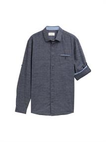 Regular Fit Hemd mit Turn-up-Funktion white blue fil a fil dobby