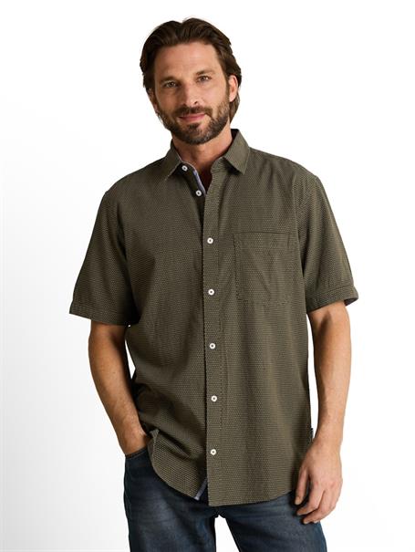 Regular Fit Kurzarmhemd aus Baumwolle deep leaf green dot structure