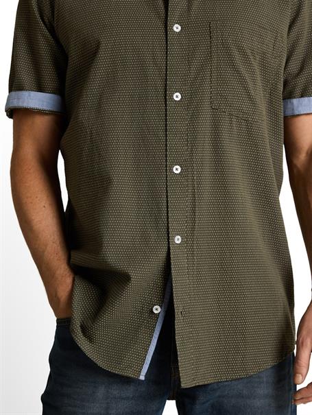 Regular Fit Kurzarmhemd aus Baumwolle deep leaf green dot structure