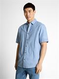 Regular Fit Kurzarmhemd mit Leinenanteil bleeched blue chambray