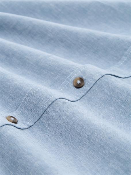 Regular Fit Kurzarmhemd mit Leinenanteil bleeched blue chambray