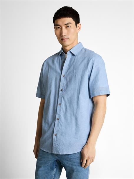 Regular Fit Kurzarmhemd mit Leinenanteil bleeched blue chambray