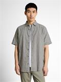 Regular Fit Kurzarmhemd mit Leinenanteil faded leaf green chambray