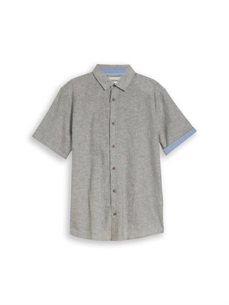 Regular Fit Kurzarmhemd mit Leinenanteil faded leaf green chambray
