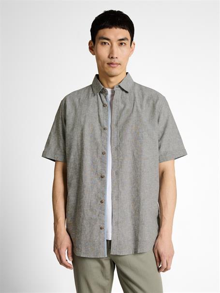 Regular Fit Kurzarmhemd mit Leinenanteil faded leaf green chambray
