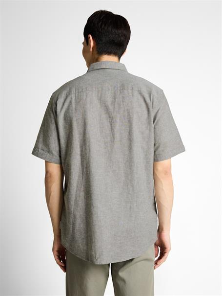 Regular Fit Kurzarmhemd mit Leinenanteil faded leaf green chambray
