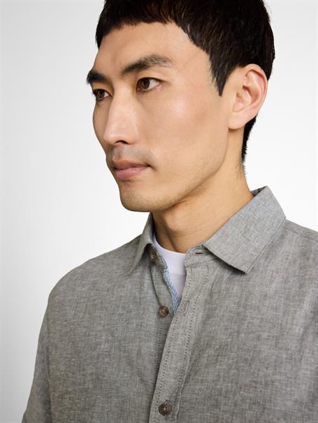 Regular Fit Kurzarmhemd mit Leinenanteil faded leaf green chambray