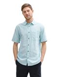 Regular Fit Kurzarmhemd mit Leinenanteil pastel turquoise chambray