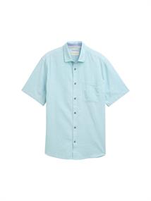 Regular Fit Kurzarmhemd mit Leinenanteil pastel turquoise chambray