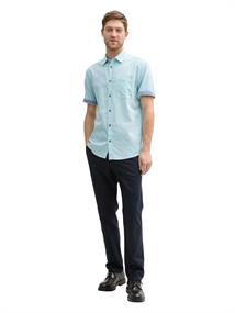 Regular Fit Kurzarmhemd mit Leinenanteil pastel turquoise chambray