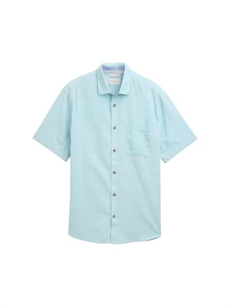 Regular Fit Kurzarmhemd mit Leinenanteil pastel turquoise chambray