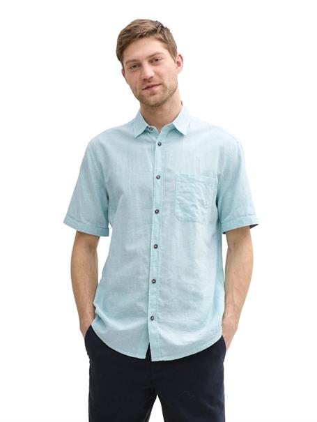 Regular Fit Kurzarmhemd mit Leinenanteil pastel turquoise chambray