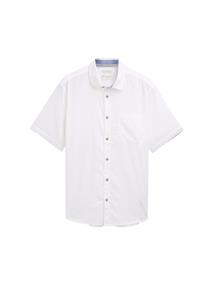 Regular Fit Kurzarmhemd mit Leinenanteil white