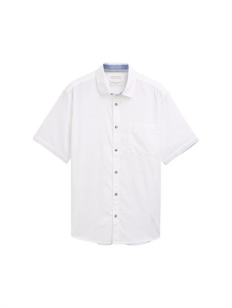 Regular Fit Kurzarmhemd mit Leinenanteil white