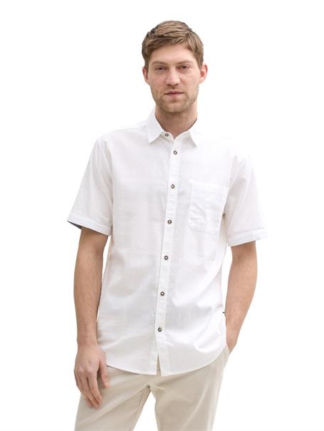 Regular Fit Kurzarmhemd mit Leinenanteil white