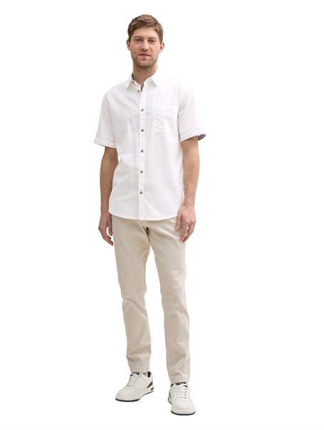 Regular Fit Kurzarmhemd mit Leinenanteil white
