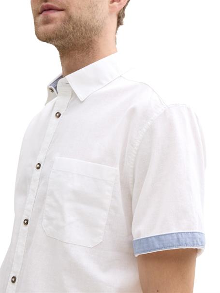 Regular Fit Kurzarmhemd mit Leinenanteil white