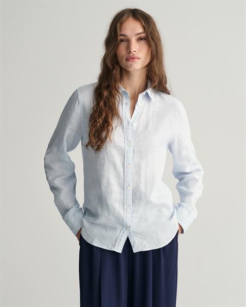 Regular Fit Leinen Chambray Bluse light blue