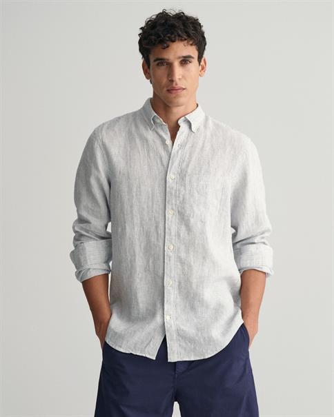 Regular Fit Leinen Hemd mit Streifen white