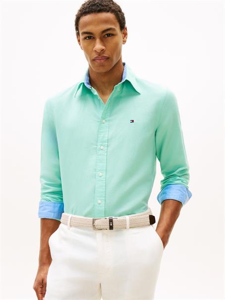 Regular Fit Linen Blend Button-Down Shirt arctic aqua