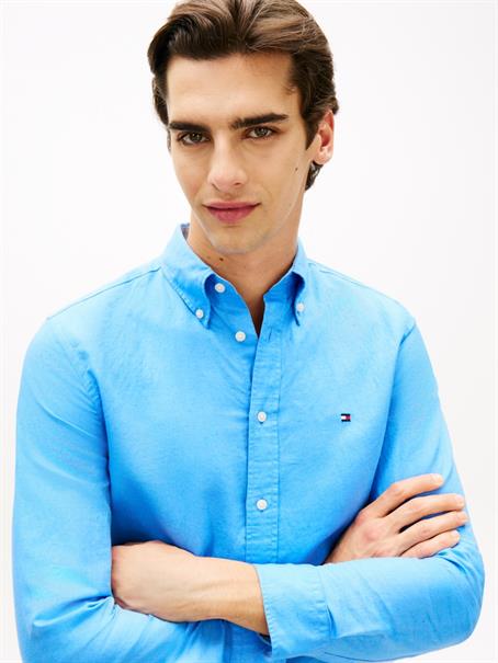 Regular Fit Linen Blend Button-Down Shirt blue spell
