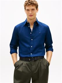 Regular Fit Linen Blend Button-Down Shirt carbon navy