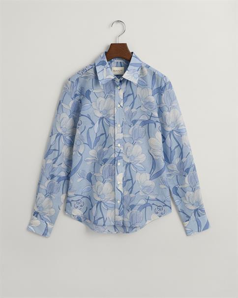 Regular Fit Magnolia Print Baumwoll Seiden Bluse dove blue