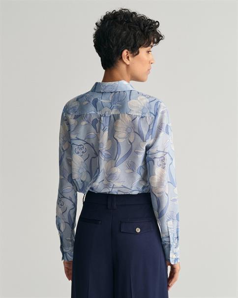 Regular Fit Magnolia Print Baumwoll Seiden Bluse dove blue