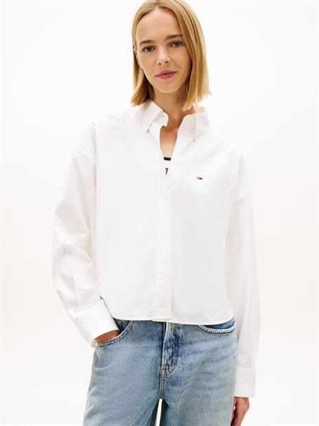 Relaxed Fit Cropped Poplin Shirt ecru