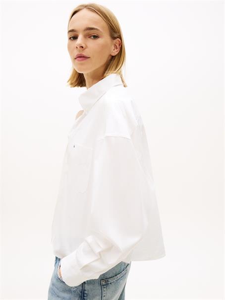 Relaxed Fit Cropped Poplin Shirt ecru