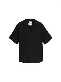 Relaxed Fit Kurzarmhemd mit Leinenanteil black