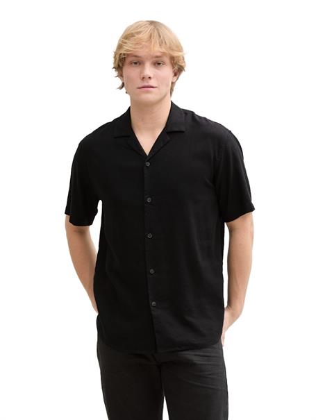 Relaxed Fit Kurzarmhemd mit Leinenanteil black