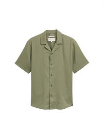 Relaxed Fit Kurzarmhemd mit Leinenanteil tree moss green