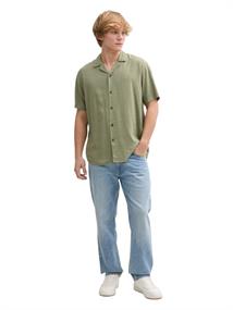 Relaxed Fit Kurzarmhemd mit Leinenanteil tree moss green