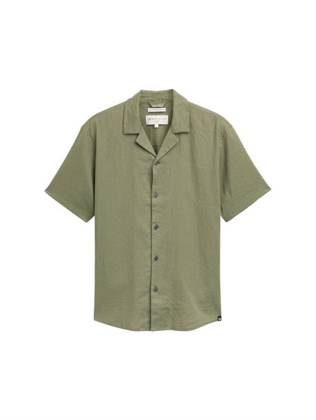 Relaxed Fit Kurzarmhemd mit Leinenanteil tree moss green