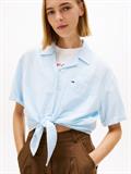 Relaxed Fit Linen Blend Tie Front Shirt light powdery blue - stripe