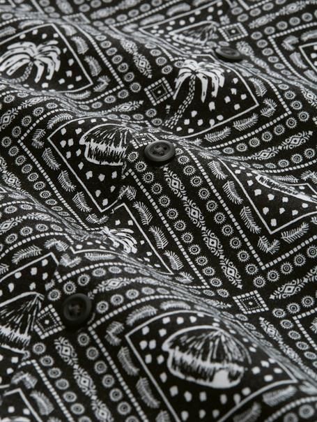 Relaxed Fit Resort Hemd mit Leinenanteil black white tropical print