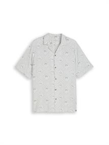 Relaxed Fit Resort Hemd mit Leinenanteil green white tropical print