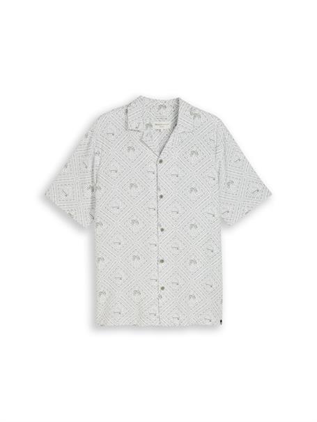 Relaxed Fit Resort Hemd mit Leinenanteil green white tropical print