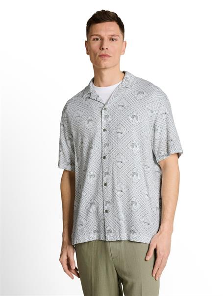 Relaxed Fit Resort Hemd mit Leinenanteil green white tropical print