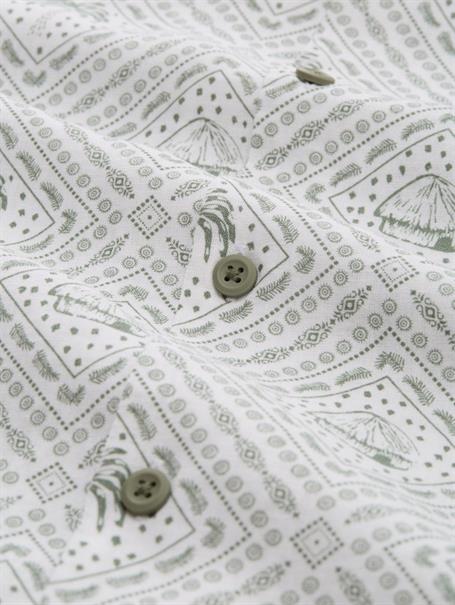 Relaxed Fit Resort Hemd mit Leinenanteil green white tropical print