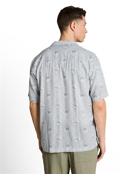Relaxed Fit Resort Hemd mit Leinenanteil green white tropical print