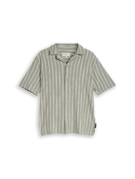 Relaxed Fit Resort Hemd mit Leinenanteil sea spray green stripe