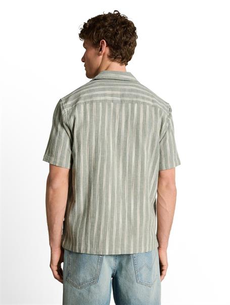 Relaxed Fit Resort Hemd mit Leinenanteil sea spray green stripe