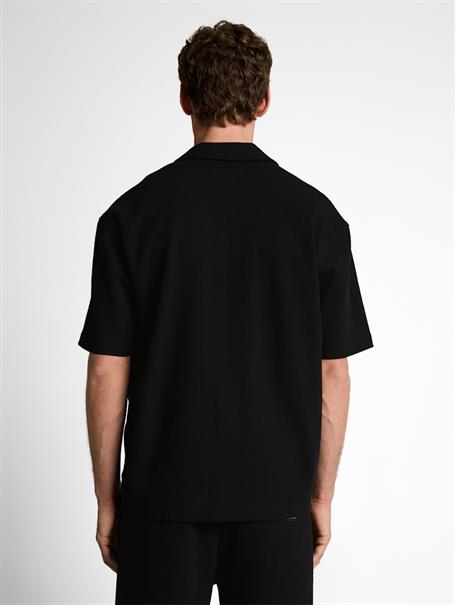 Relaxed Fit Resort Hemd mit Waffelstruktur deep black
