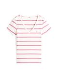 Ribbed Low V-Neck Slim T-Shirt ancient white - cerise stripe